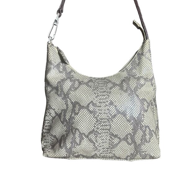 Vintage Tignanello leather handbag shoulder bagcream and brown snakeskin print - Picture 2 of 11